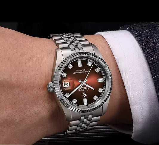 CADISEN mechanische Uhr. MIYOTA 8215. Burgund.