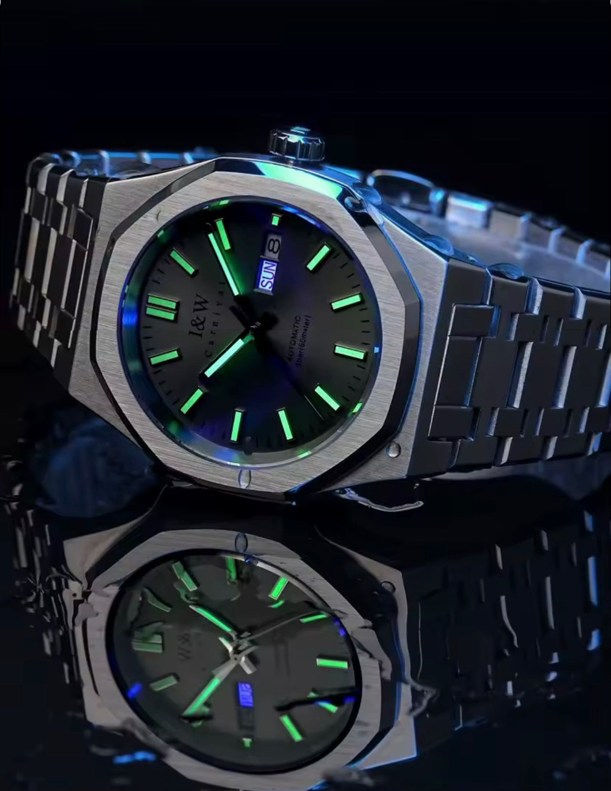 I&W Armbanduhr mit SEIKO Uhrwerk verbindet Eleganz und Luxus. Grey.