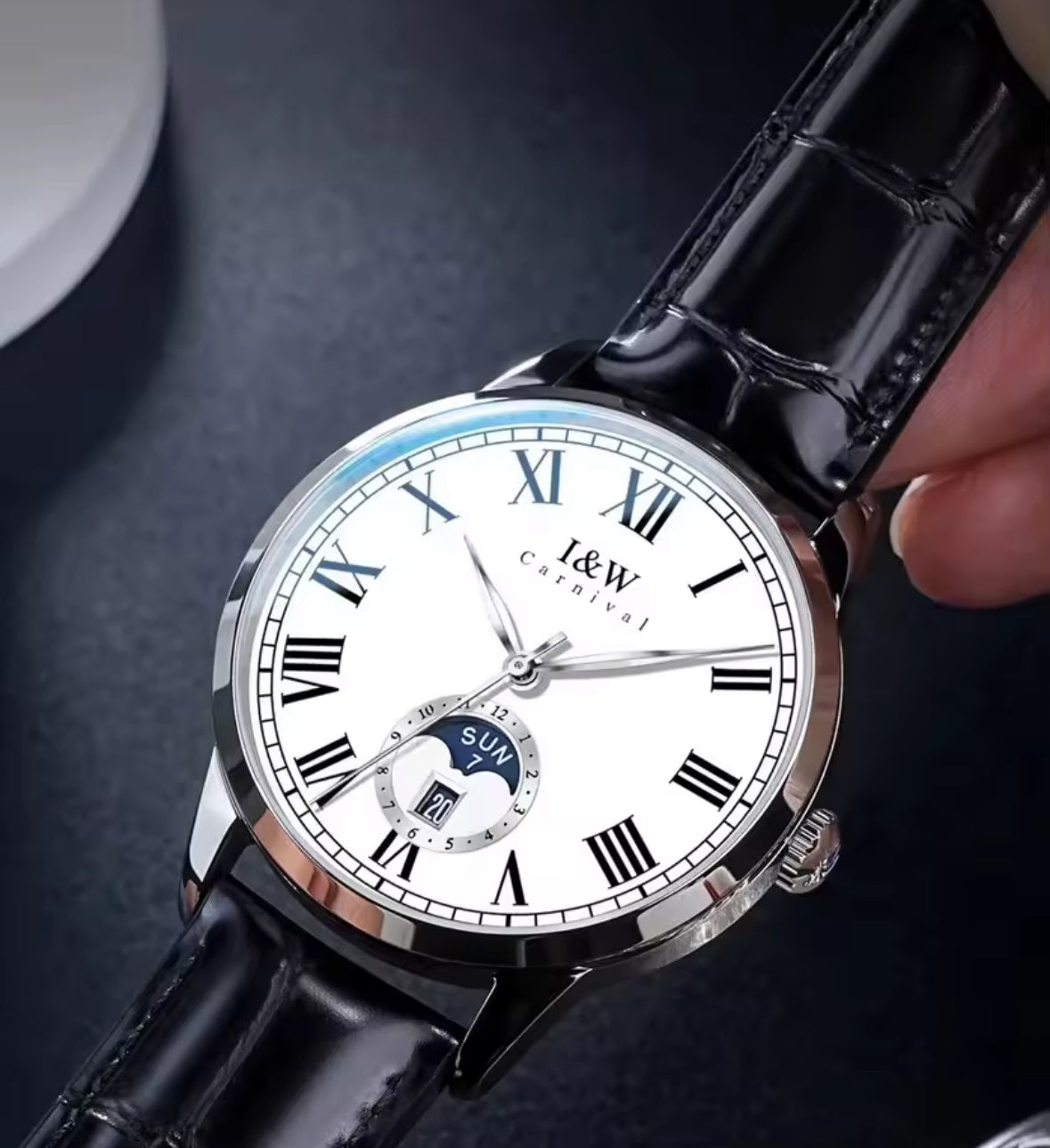 Armbanduhr Carnival Leder Weiß/Silber