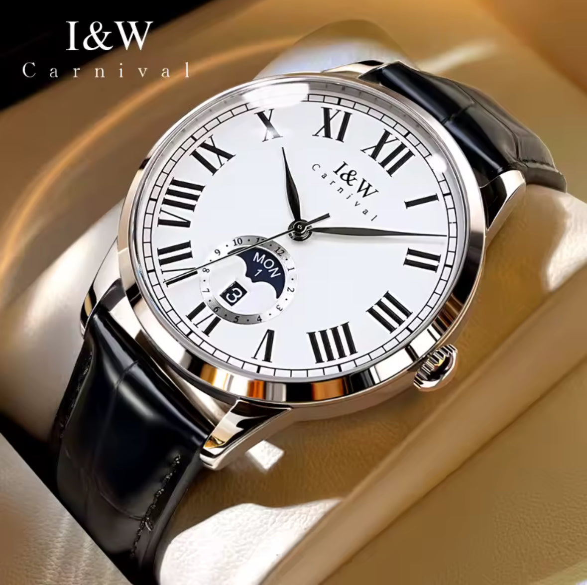 Armbanduhr Carnival Leder Weiß/Silber