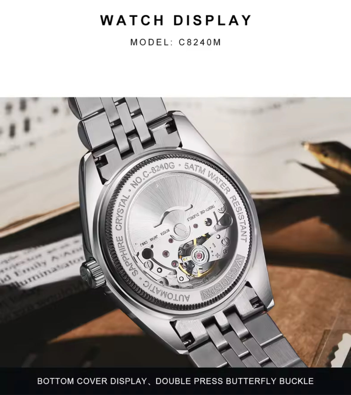 CADISEN mechanische Uhr. MIYOTA 8215. Burgund.