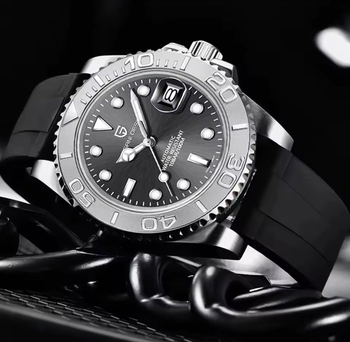 PAGANI DESIGN EXPLORER – Automatische Herren-Armbanduhr mit Keramik-Lünette & Silikonband