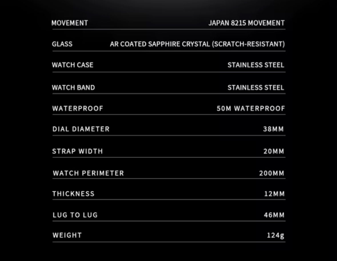 CADISEN mechanische Uhr. MIYOTA 8215. Burgund.