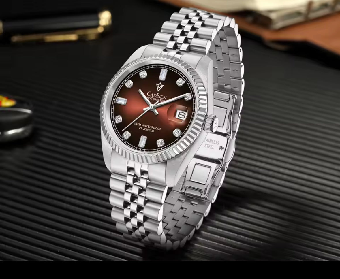 CADISEN mechanische Uhr. MIYOTA 8215. Burgund.